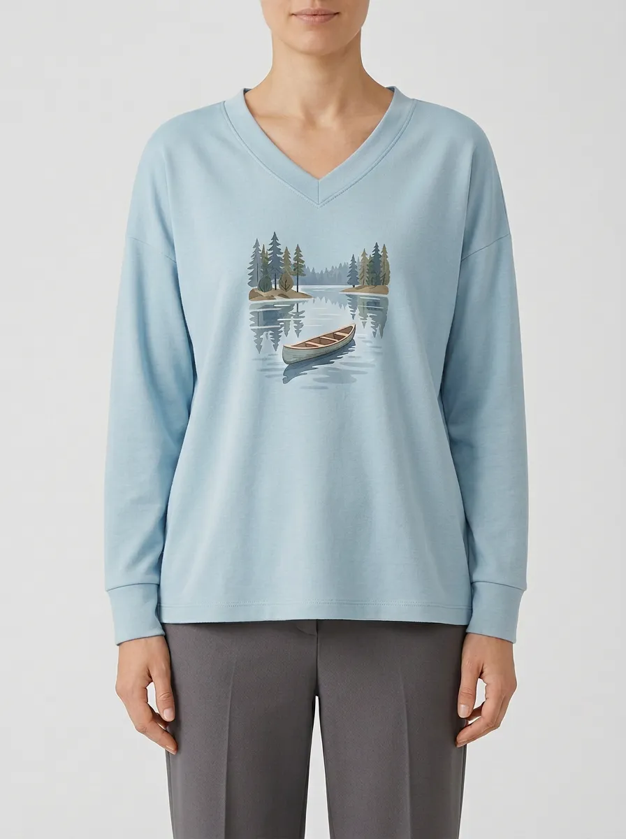 Women's Graphic Print V-Neck Sweatshirt