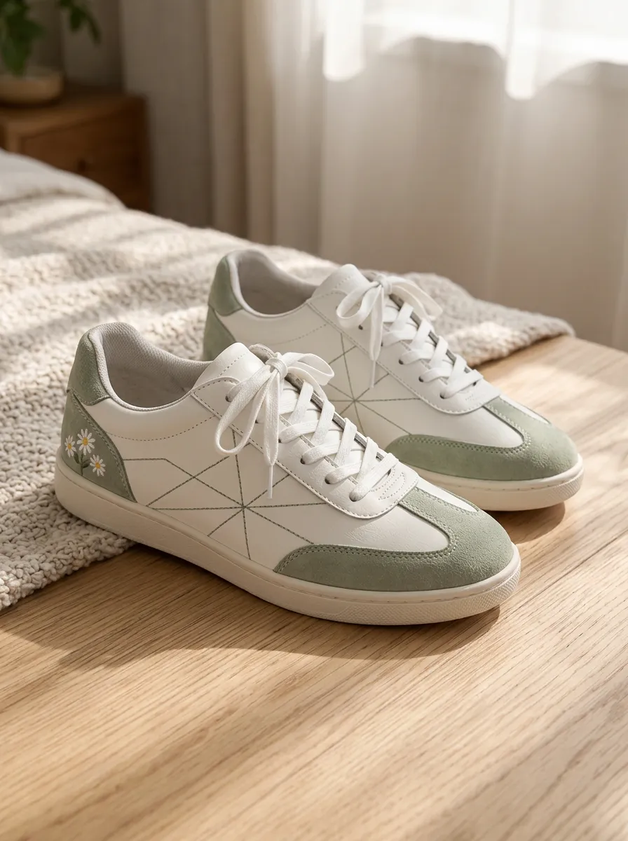 Women's Daisy Floral Geometric Pattern Printed Sneakers