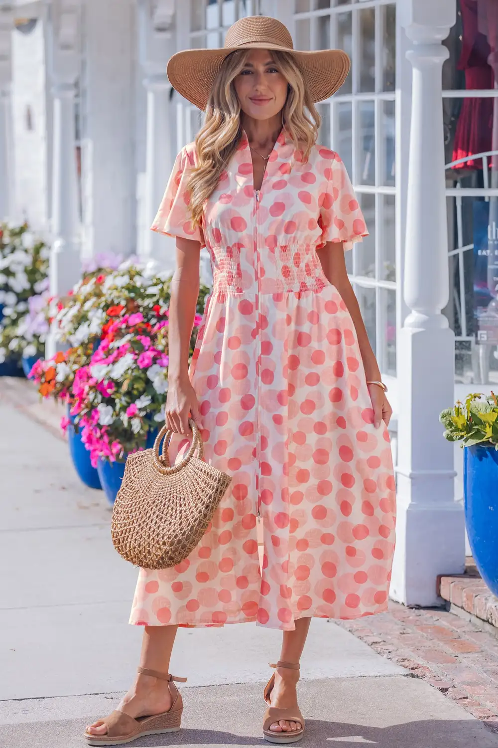 Polka Dot Printed Zip Front Dress Casual