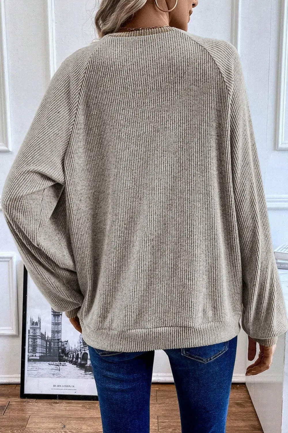 Women's Ribbed Top With Long Sleeve And Loose Fit