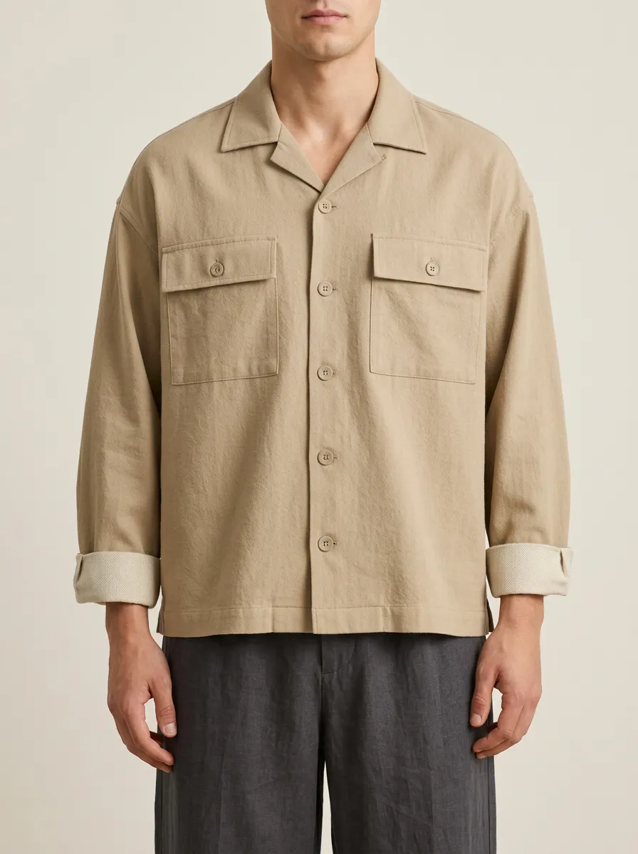Unisex Beige Classic Collar Everyday Shirt