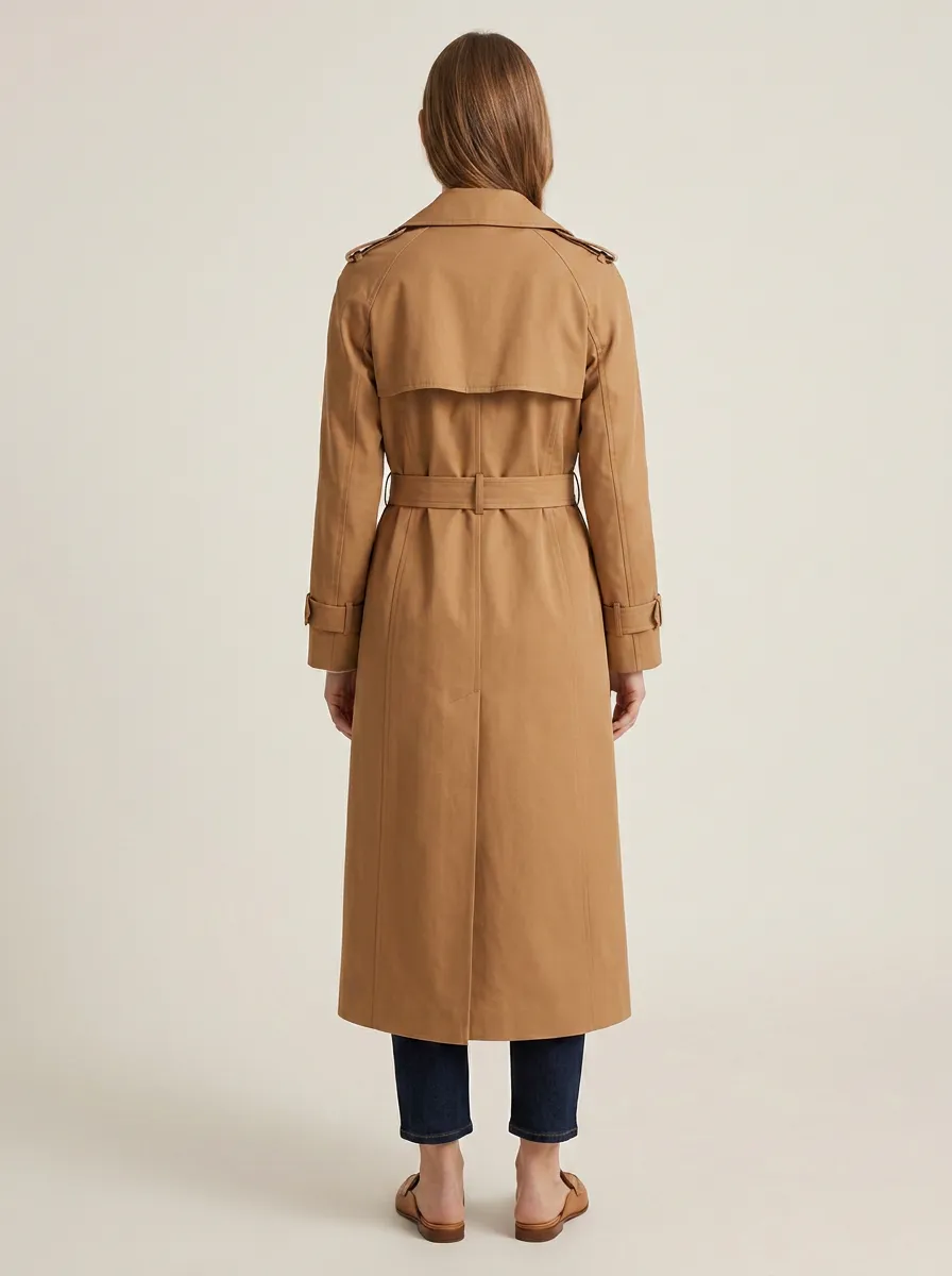 Women's Contemporary Belted Classic Long Trench Coat