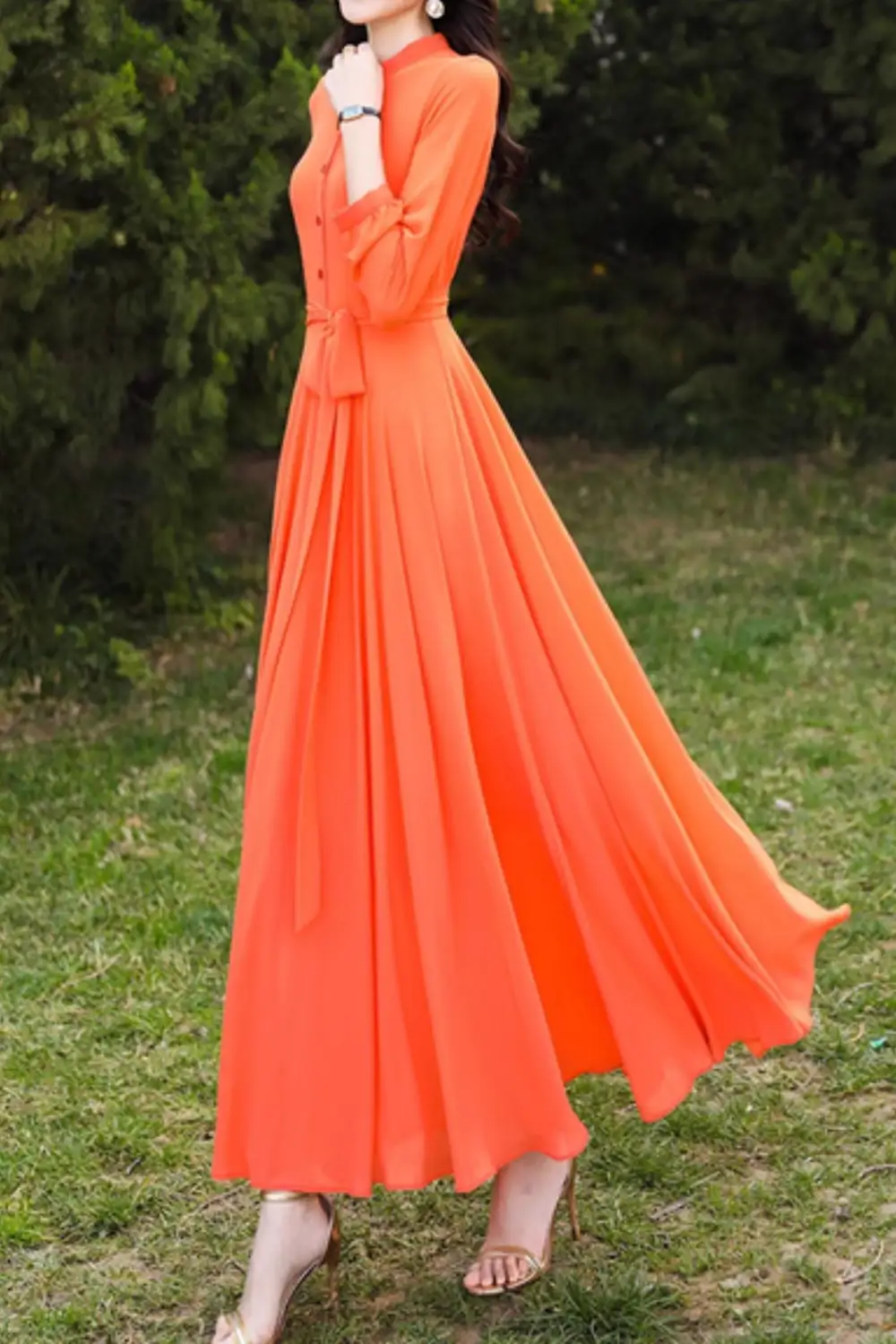 Refined Chiffon Long Sleeve Maxi Dress