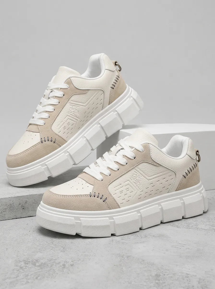 Men's Geometric Pattern Stitched Skate Shoes