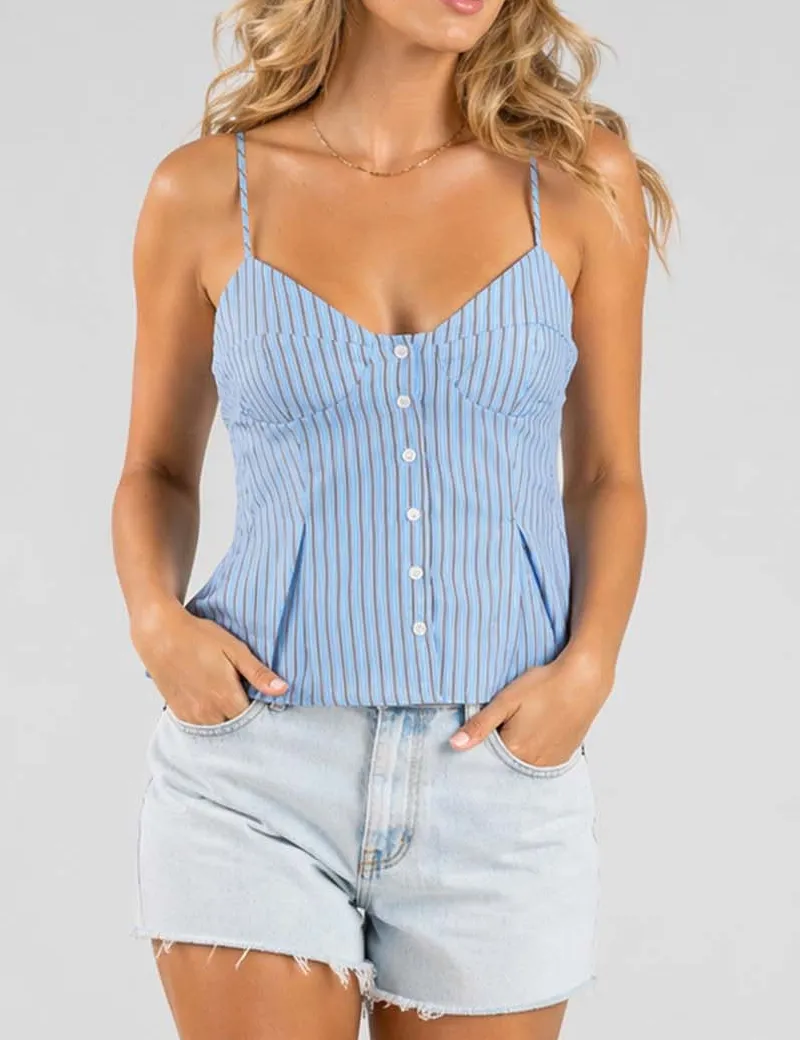 Chic Spaghetti Strap Button Front Peplum Cami Top