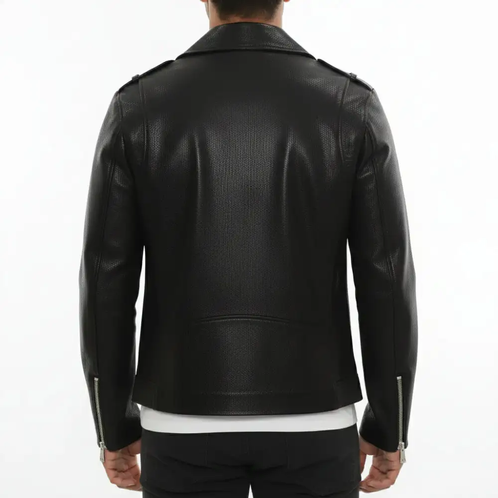 Leather Biker Motorcycle Pebbled Jacket