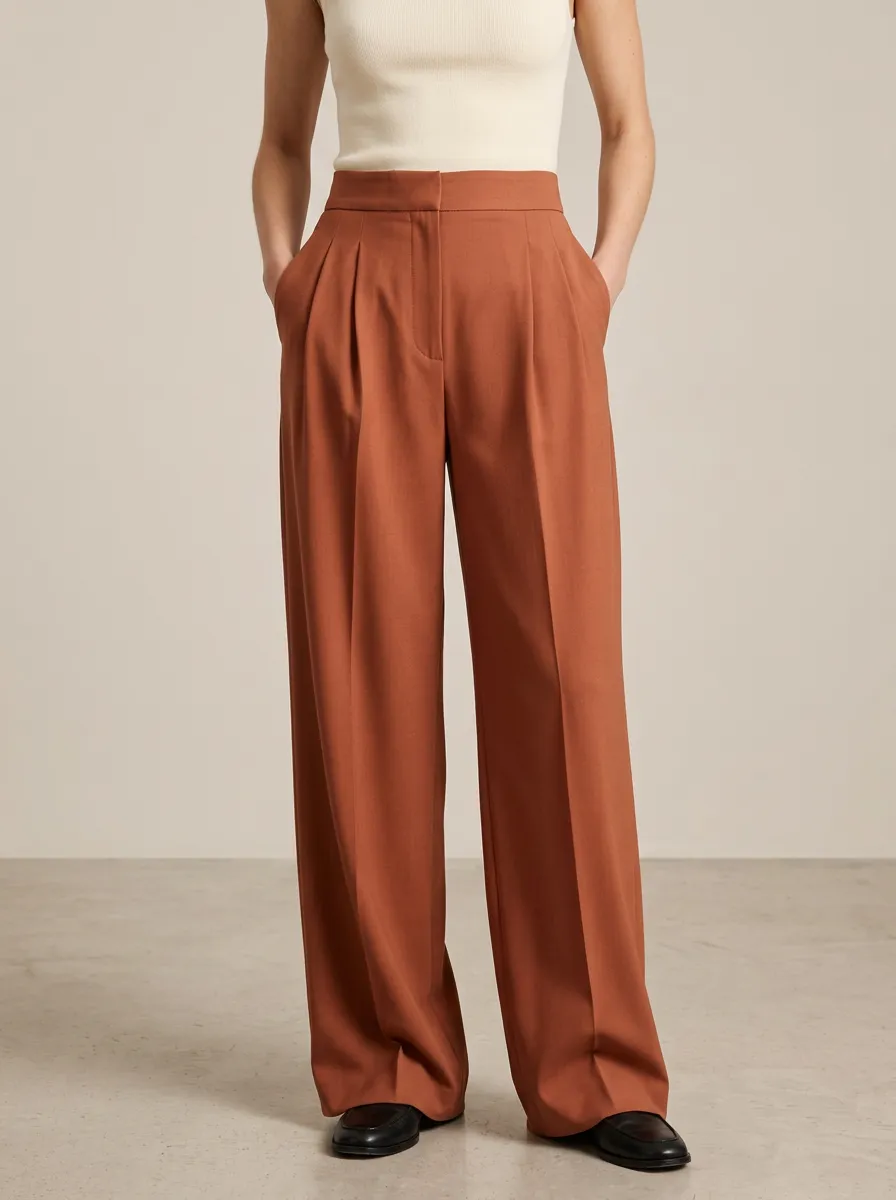 Easygoing Pleated High Rise Wide Leg Pants