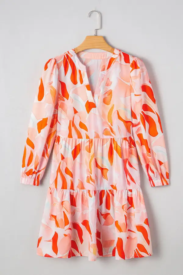 Abstract Print Long Sleeve Mini Dress