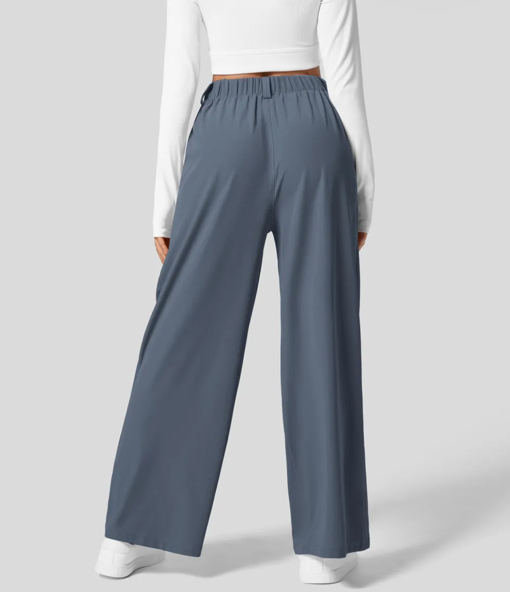 2026🔥  High Waisted Plicated Side Pocket Wide Leg Waffle Work Pants