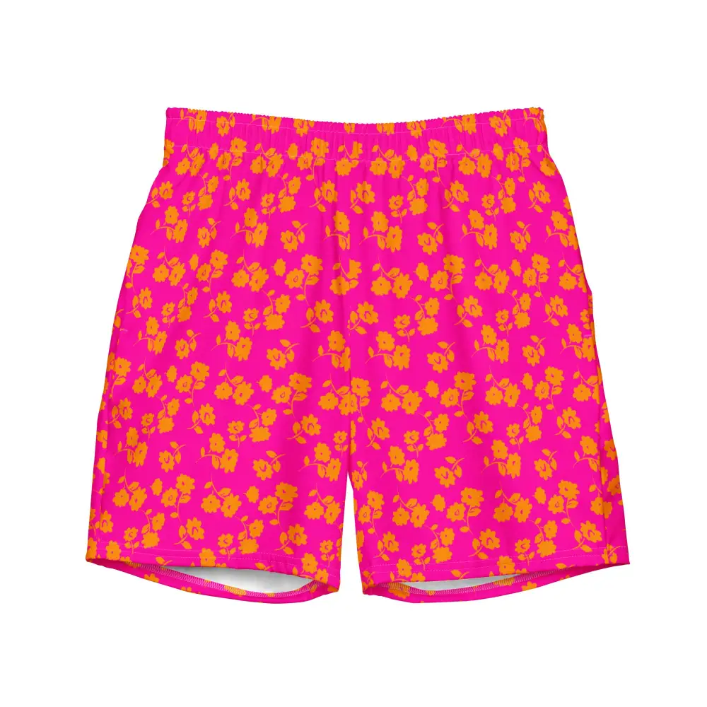 Drawcord Tropical Print Swim Trunks