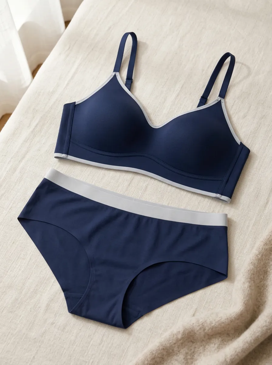 Women's Contrast Trim Wireless And Lingerie Set