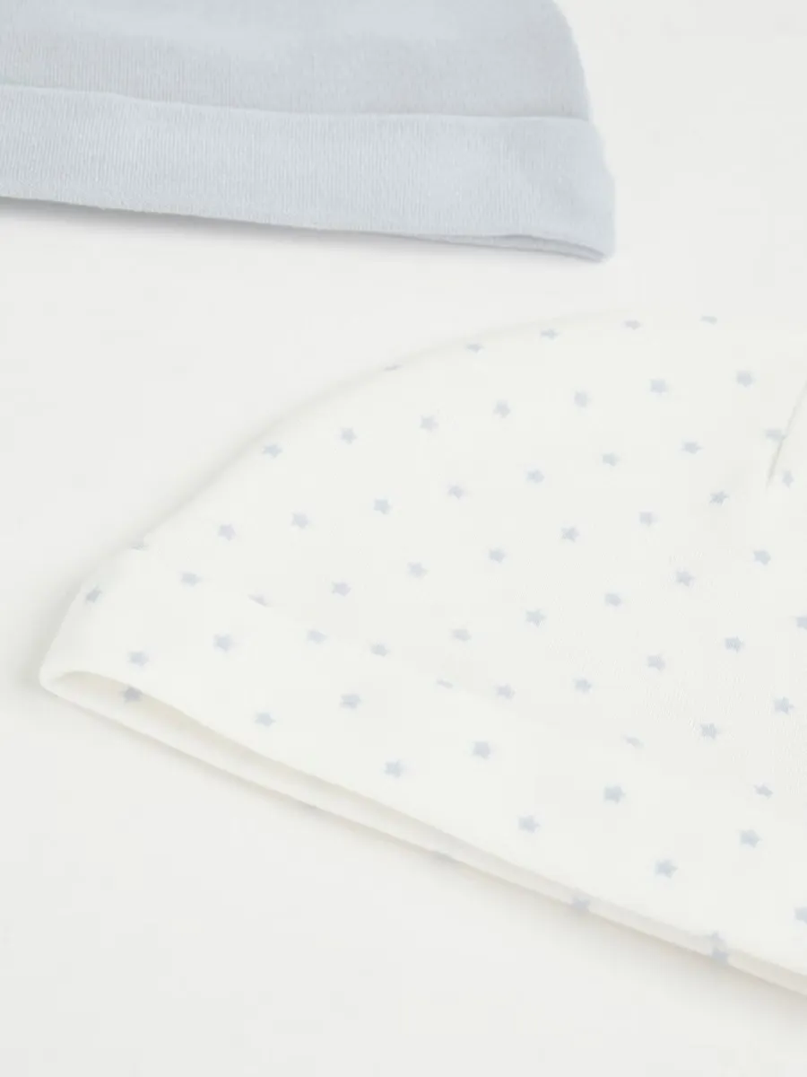 Blue Cotton Baby Newborn Hats 2 Pack