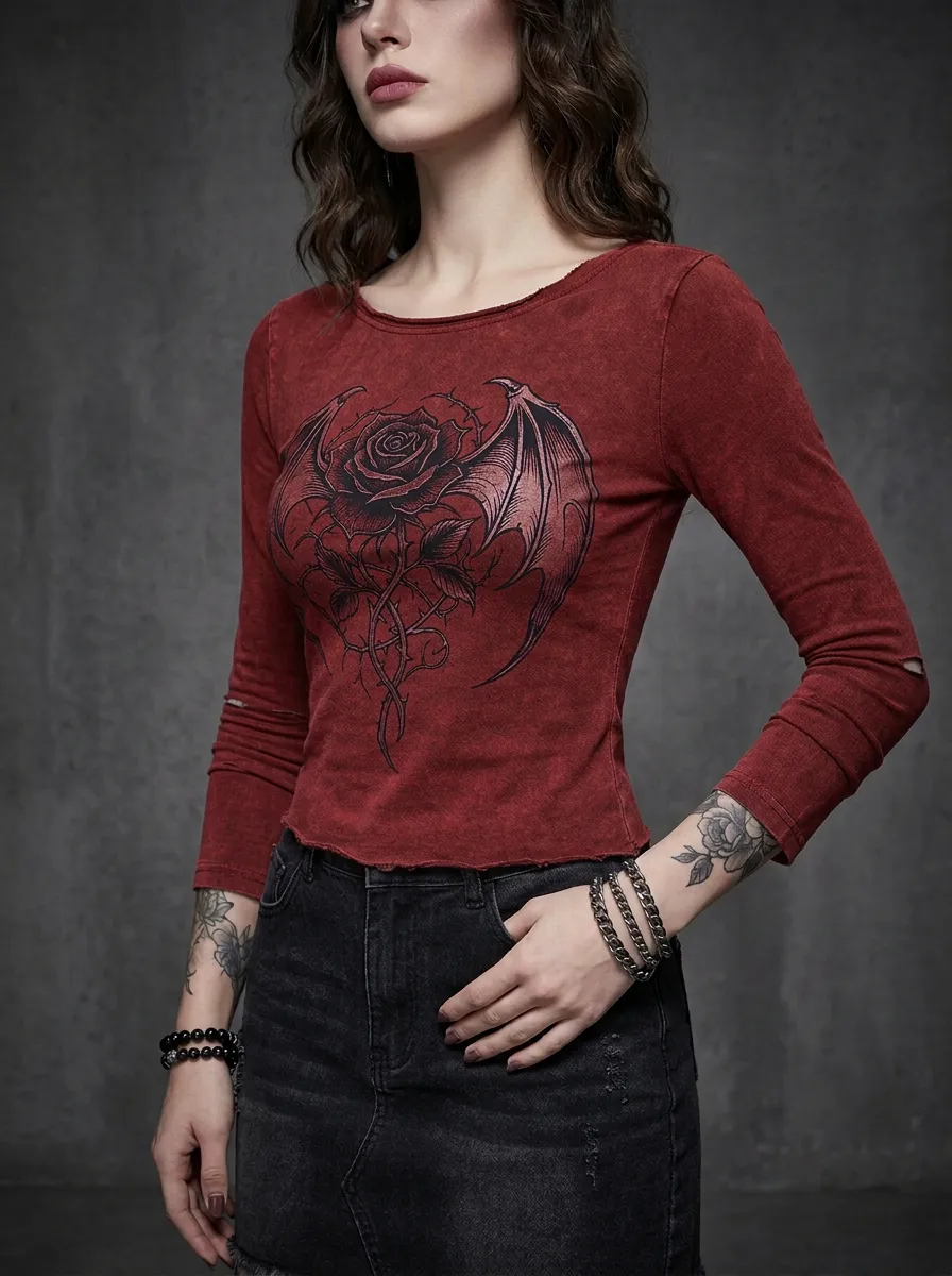 Moonlit Rose Wing Edit Women's Gothic T-Shirt