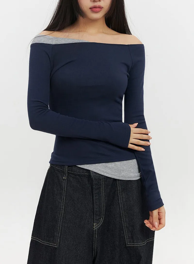 Off-Shoulder Asymmetric Long-Sleeve Top