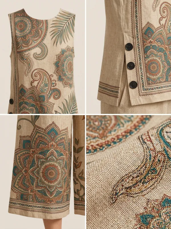 Women's Bohemian Paisley Floral Printed Sleeveless Set