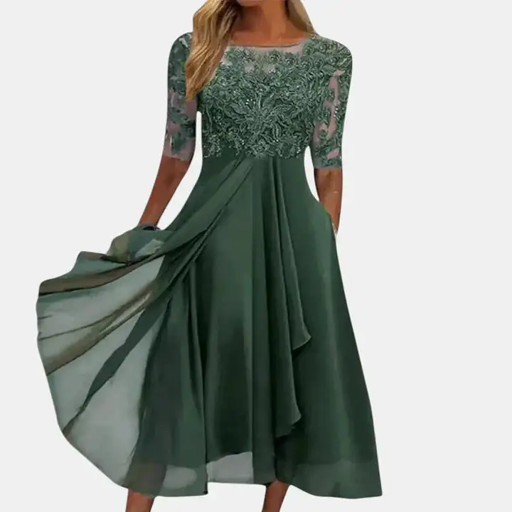  Embroidered Midi Event Dress