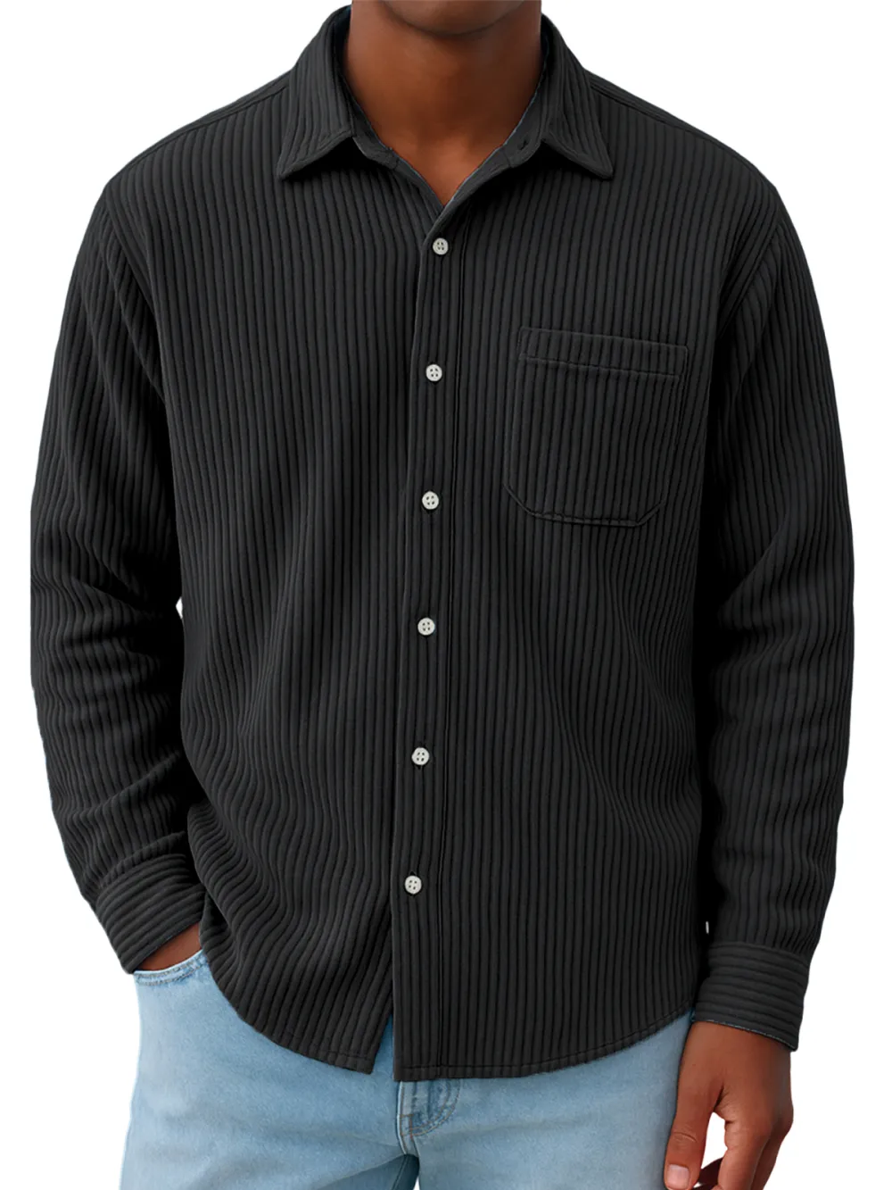 Roomy Ribbed Knit Pocket Shirt