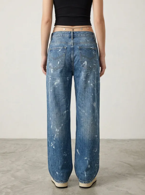 Women's Y2K Streetwear Paint Splatter Printed Wide Leg Jeans