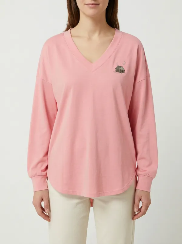 Women's Moon Embroidered V-Neck Long-Sleeve Top