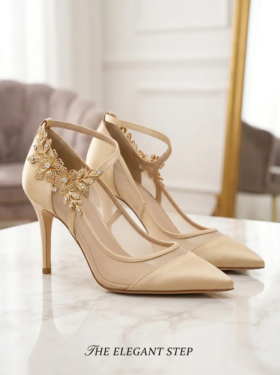 Rhinestone Floral Mesh Pointed-Toe Women's Formal High Heels