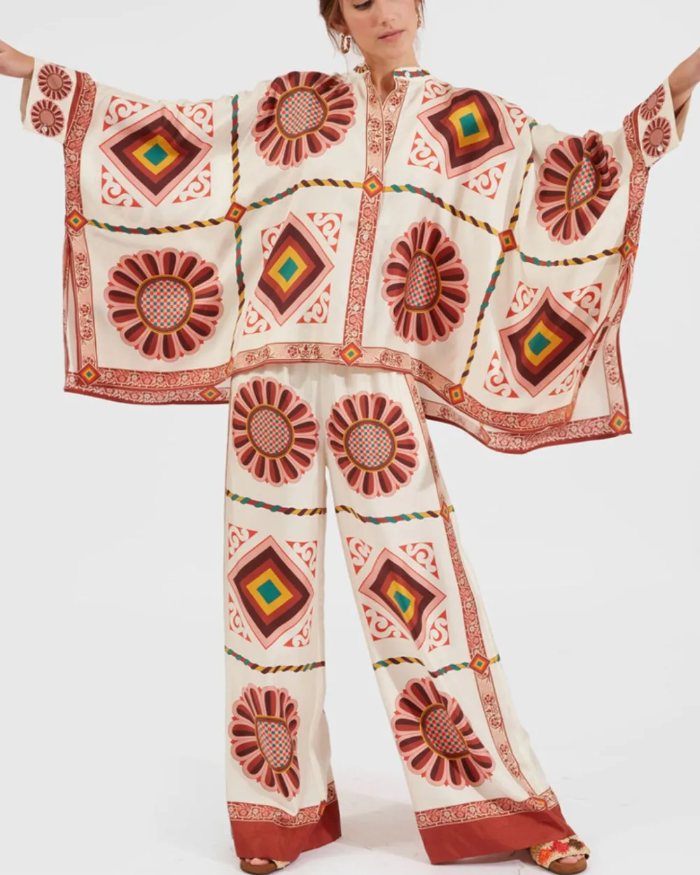 Macro Tile Print Twill Shirt and Pants Set
