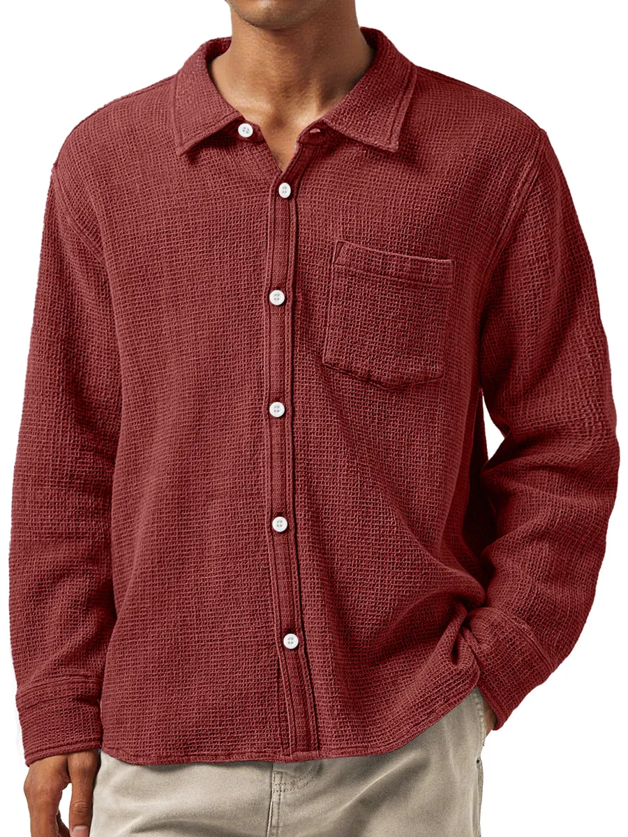 Layered Textured Knit Camp Collar Shirt