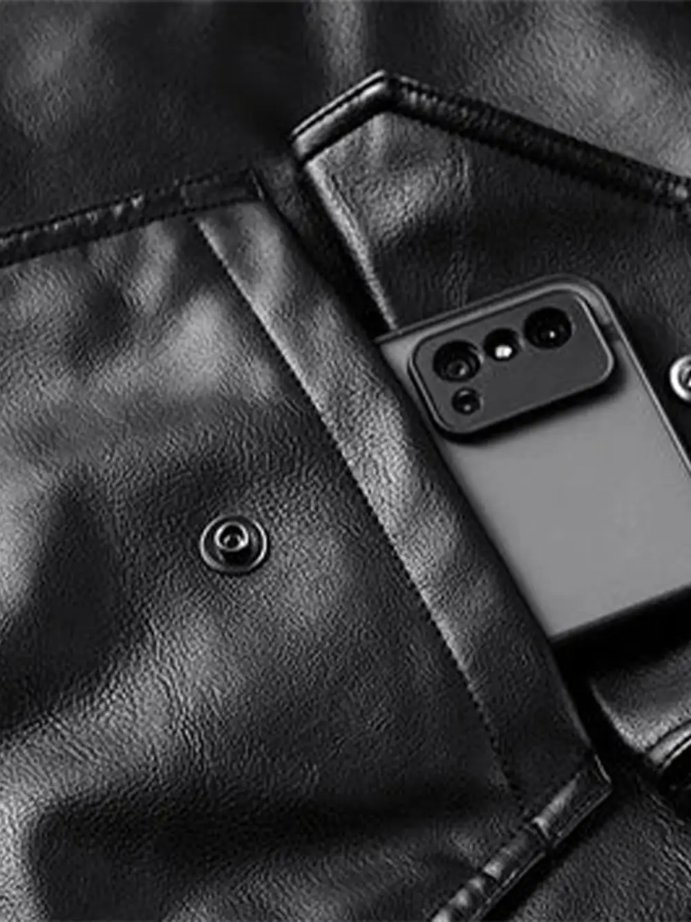 Men's Leather Pocketed Bomber Jacket