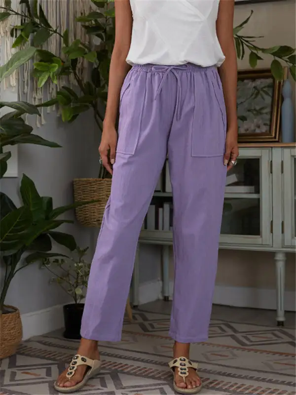 Pocket Elastic Waist Linen Lounge Pants