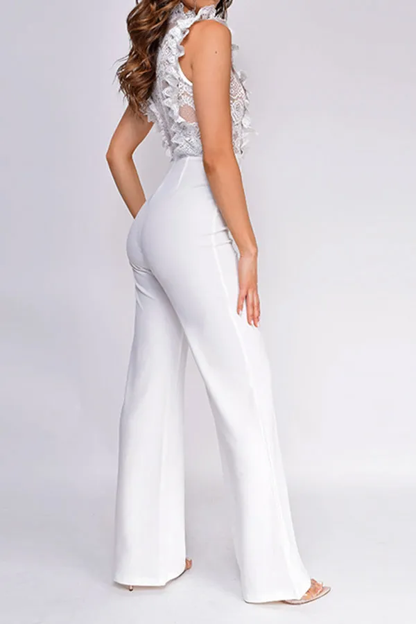 Lace Patchwork Ruffle Sheer Jumpsuit