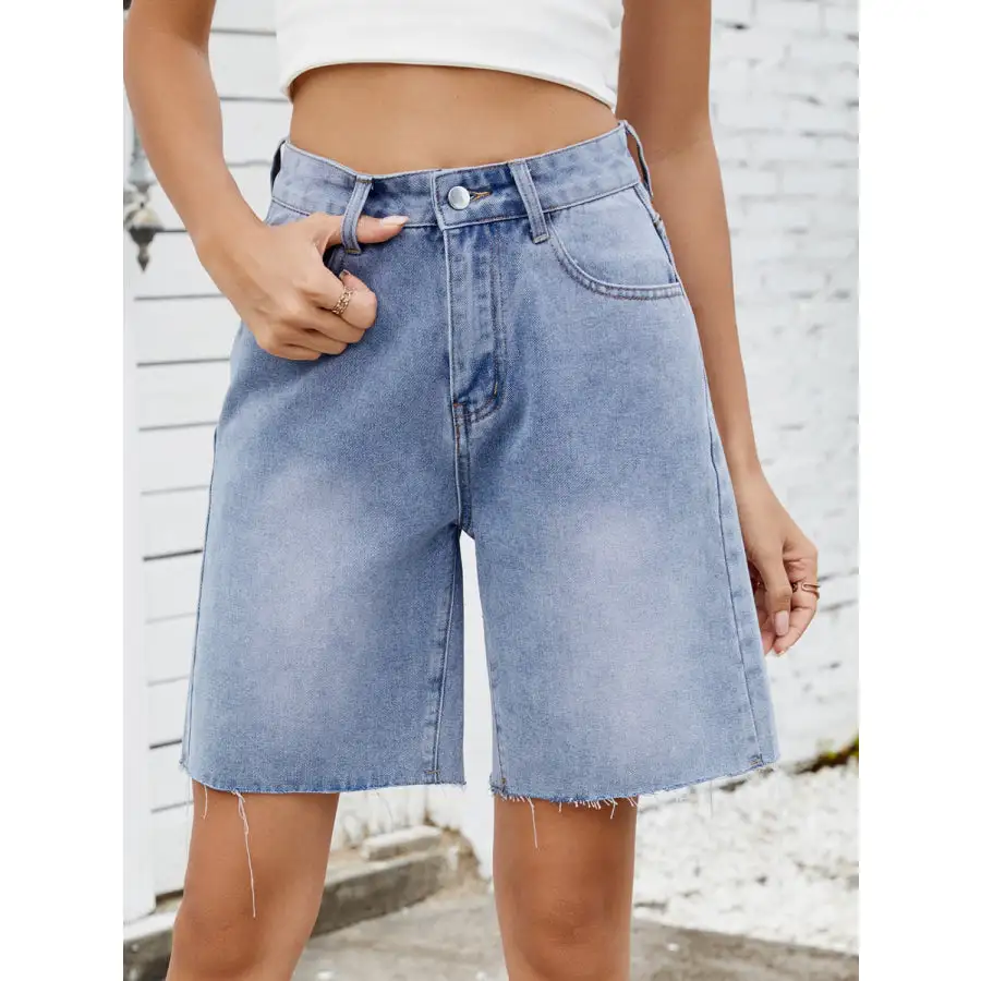 Raw Hem Washed Denim Shorts