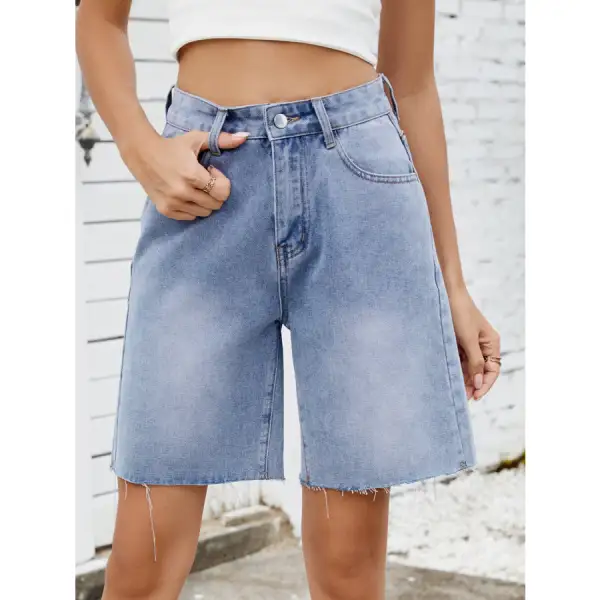 Raw Hem Washed Denim Shorts