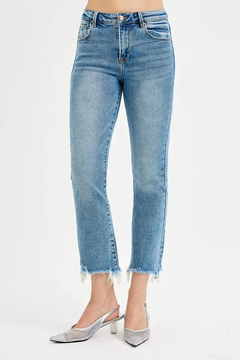 Washed High Waist Straight Leg Denim Jeans