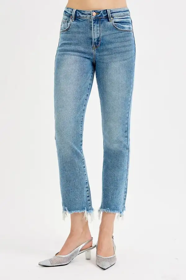 Washed High Waist Straight Leg Denim Jeans