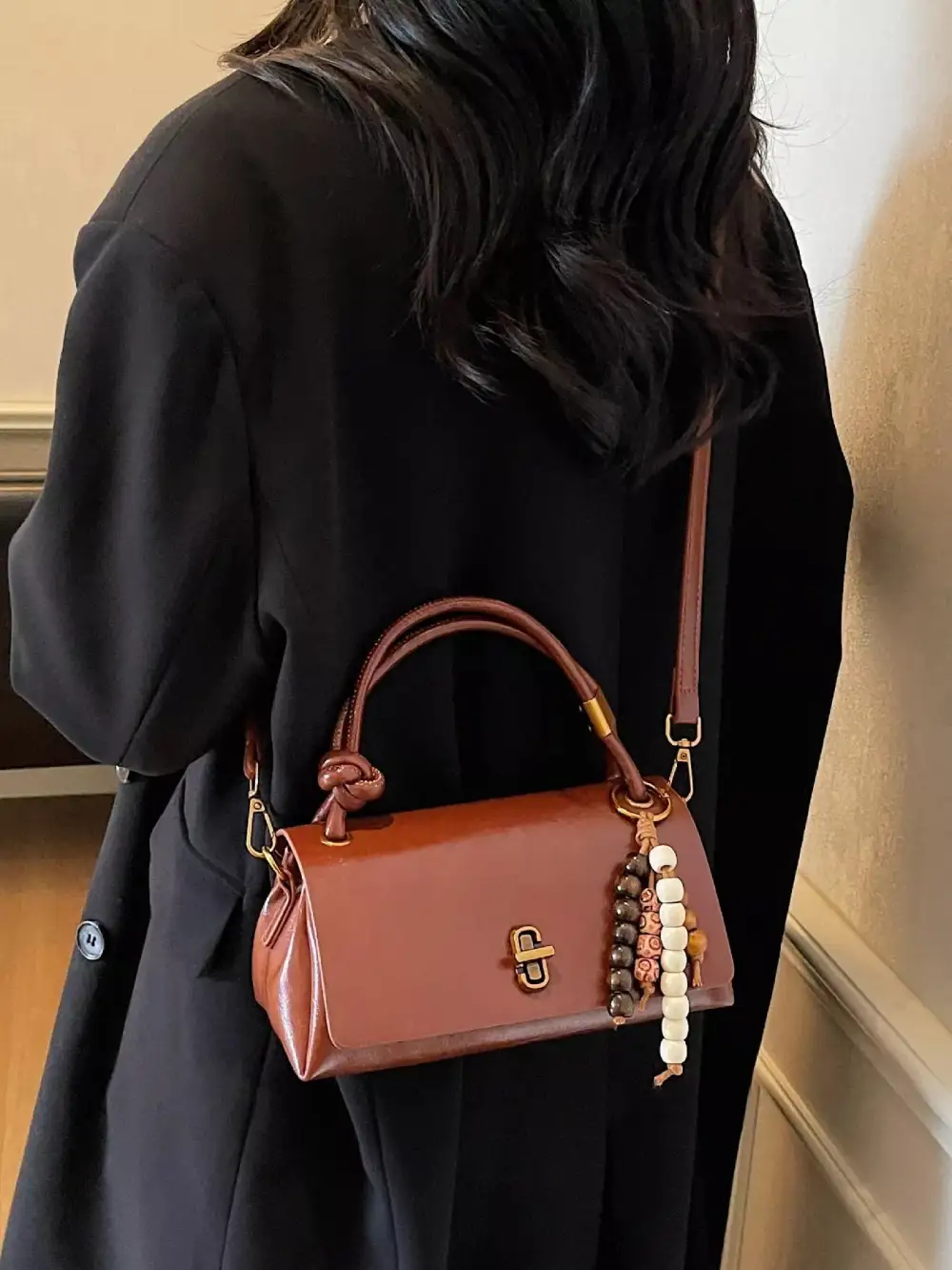 Bead Charm Faux Leather Crossbody