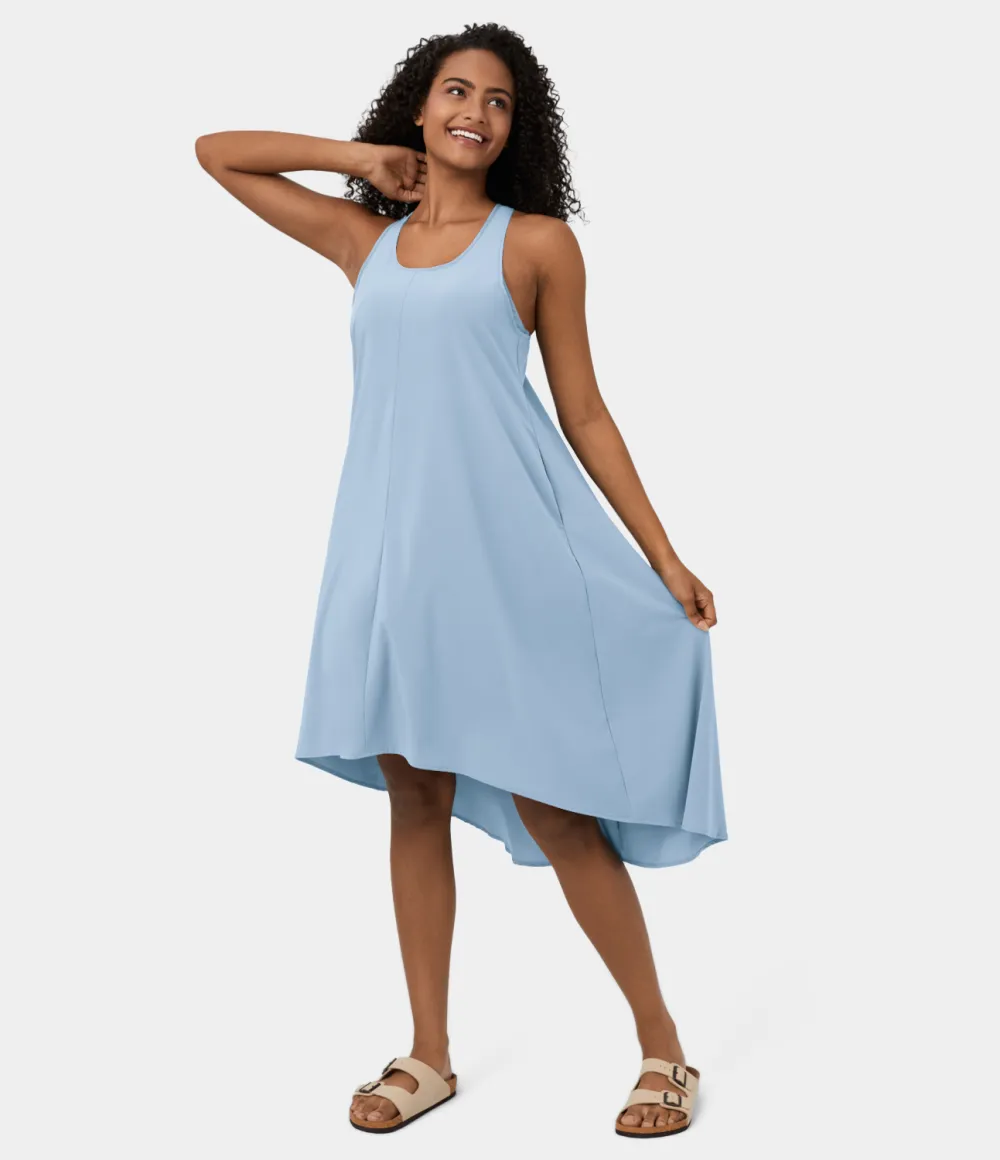 Breezeful Backless Racerback Side Pocket High Low Flowy Midi Quick Dry Casual Dress