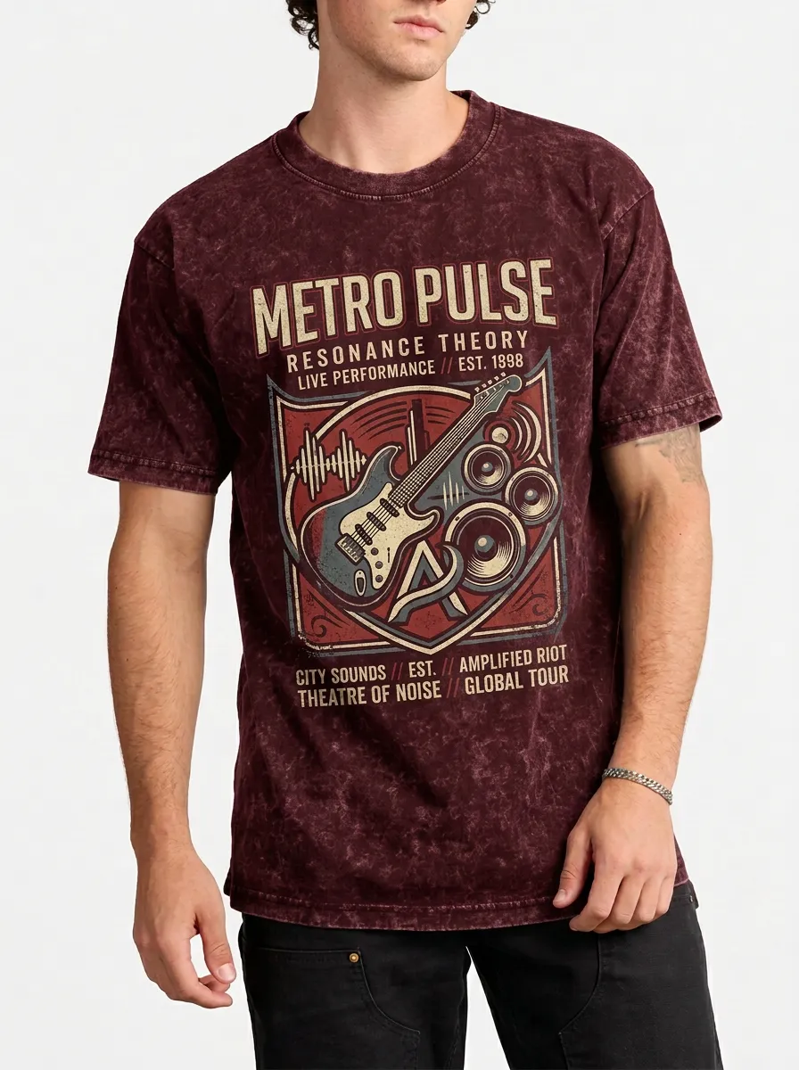 Men's Rock Music Lover Electric Guitar Speaker Printed T-shirt
