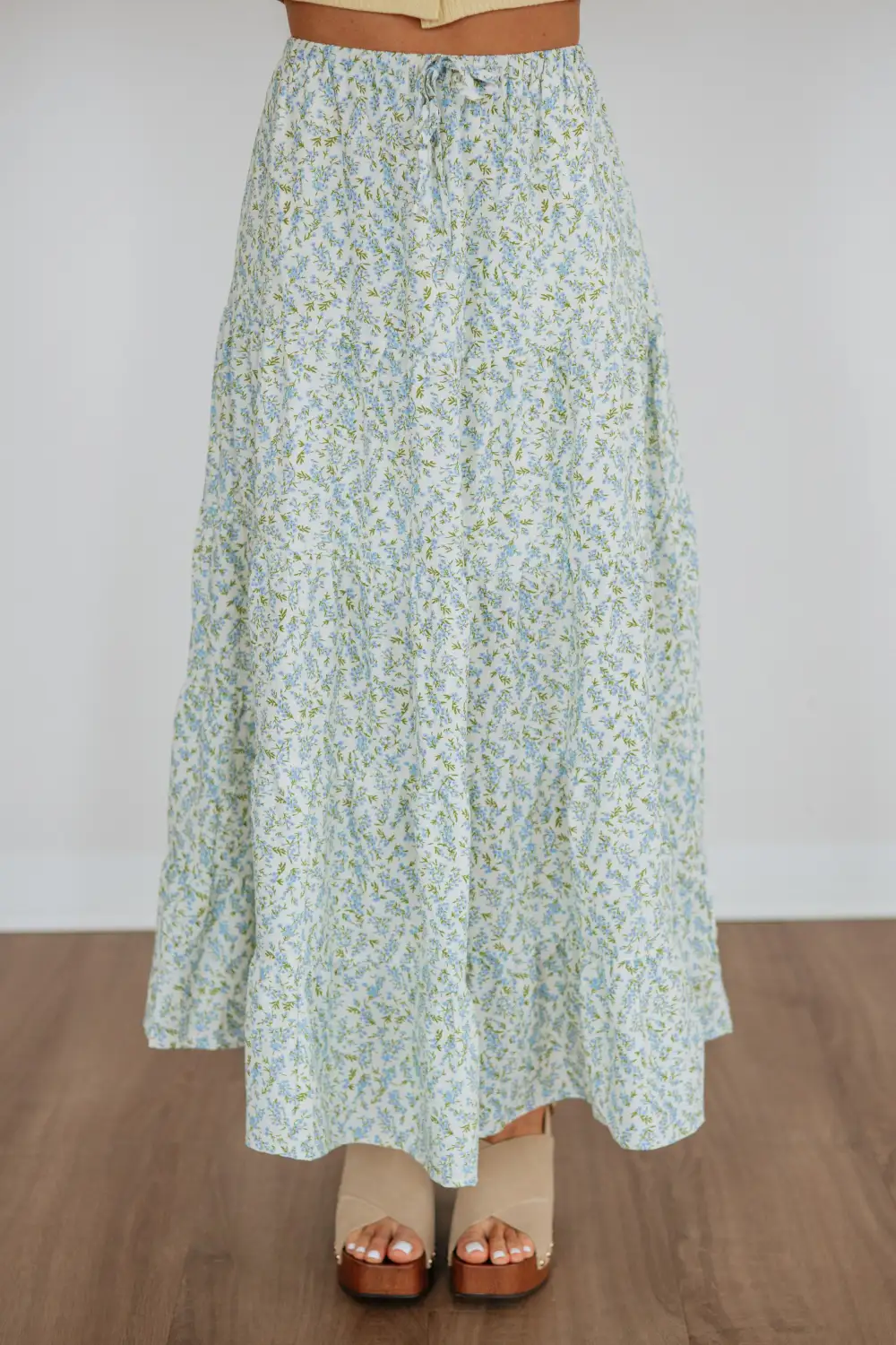 Floral Print Tiered Drawstring Maxi Skirt