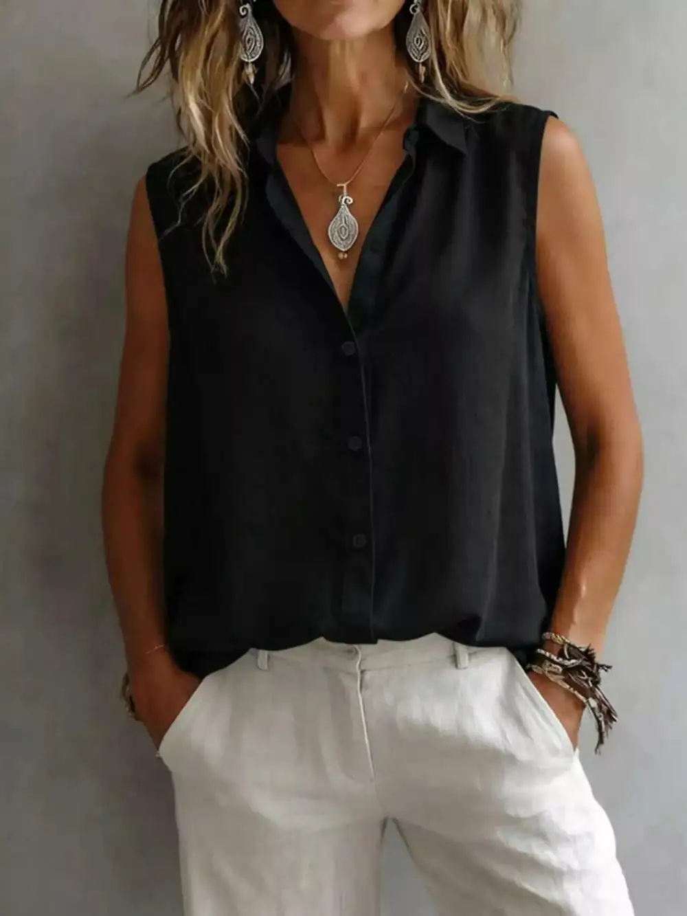 Sleeveless Button Down Shirt
