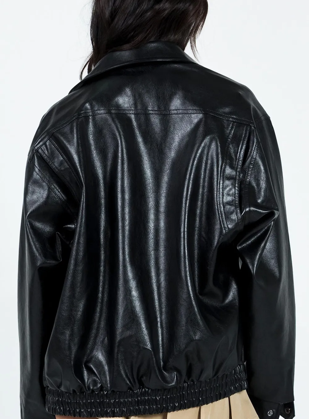 Burgundy Oversized Faux Leather Jacket