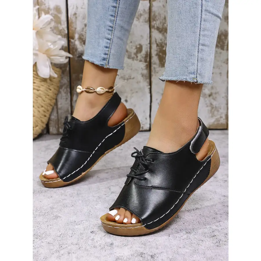 Casual Peep Toe Lace Up Comfort Sandals