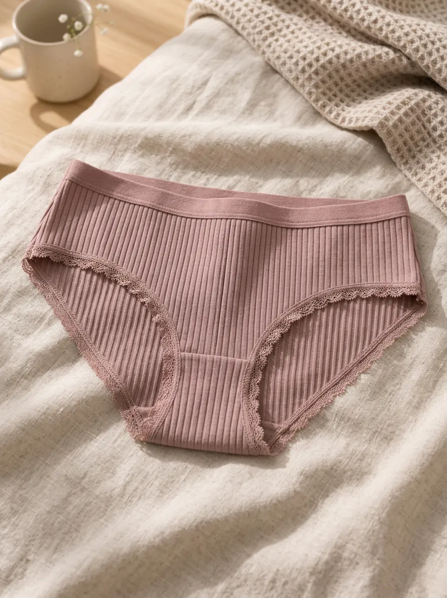 Women's Classic Dusty Ribbed Lace Trimmed Panties