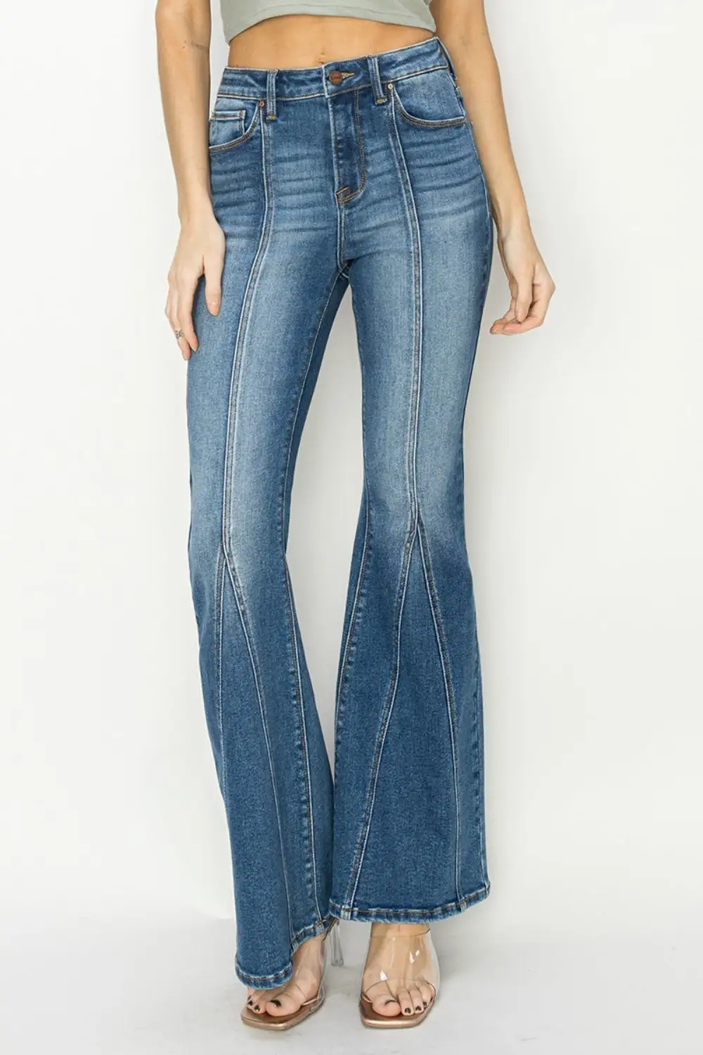 Relaxed High Waist Flare Leg Seam Denim Jeans