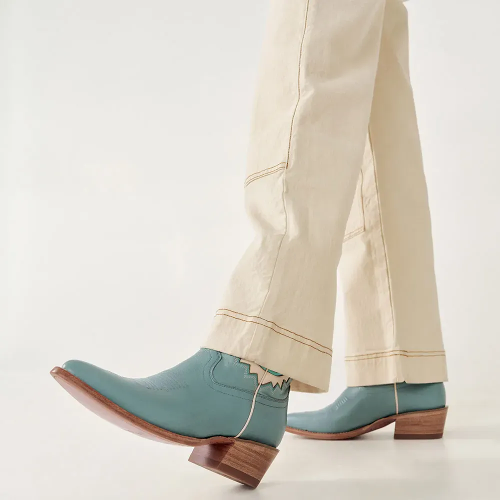 Faux-Leather Embroidered Patchwork Snip-Toe Western Boots