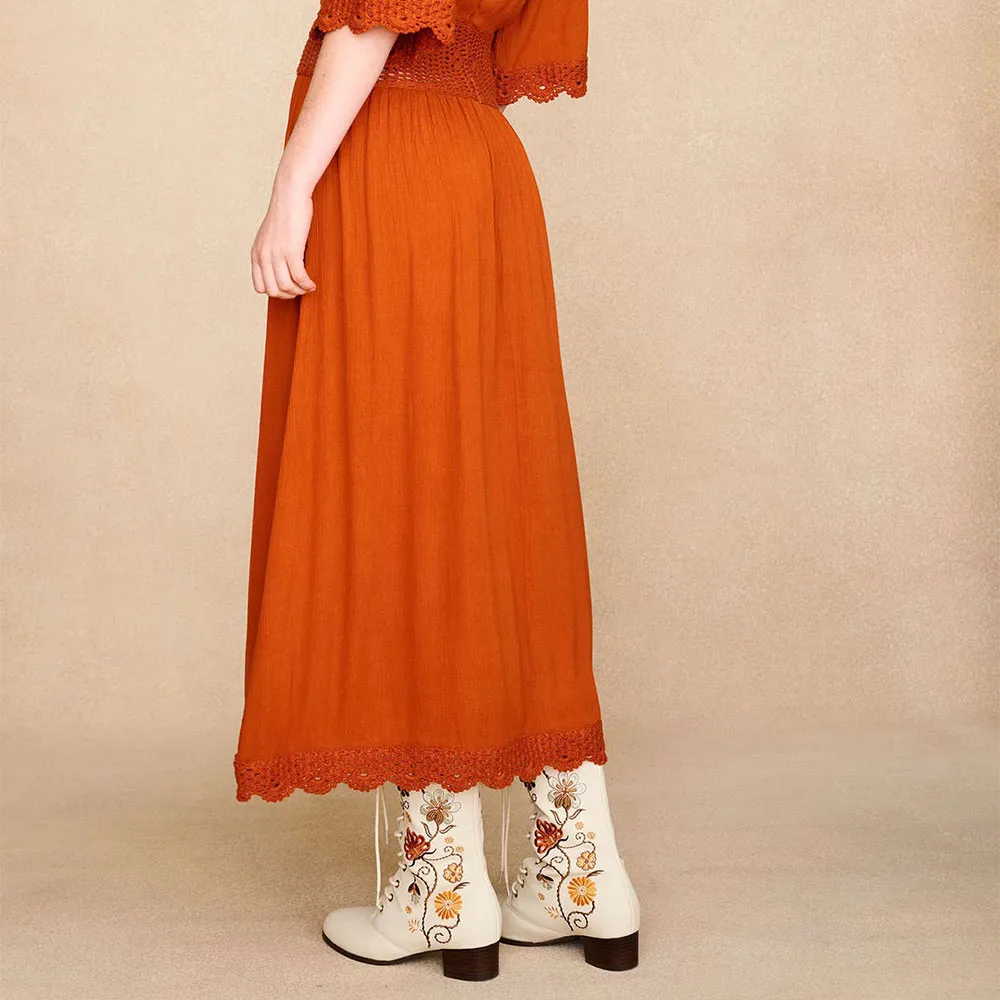 Faux-Leather Embroidered Lace-Up Floral Mid-Calf Boots