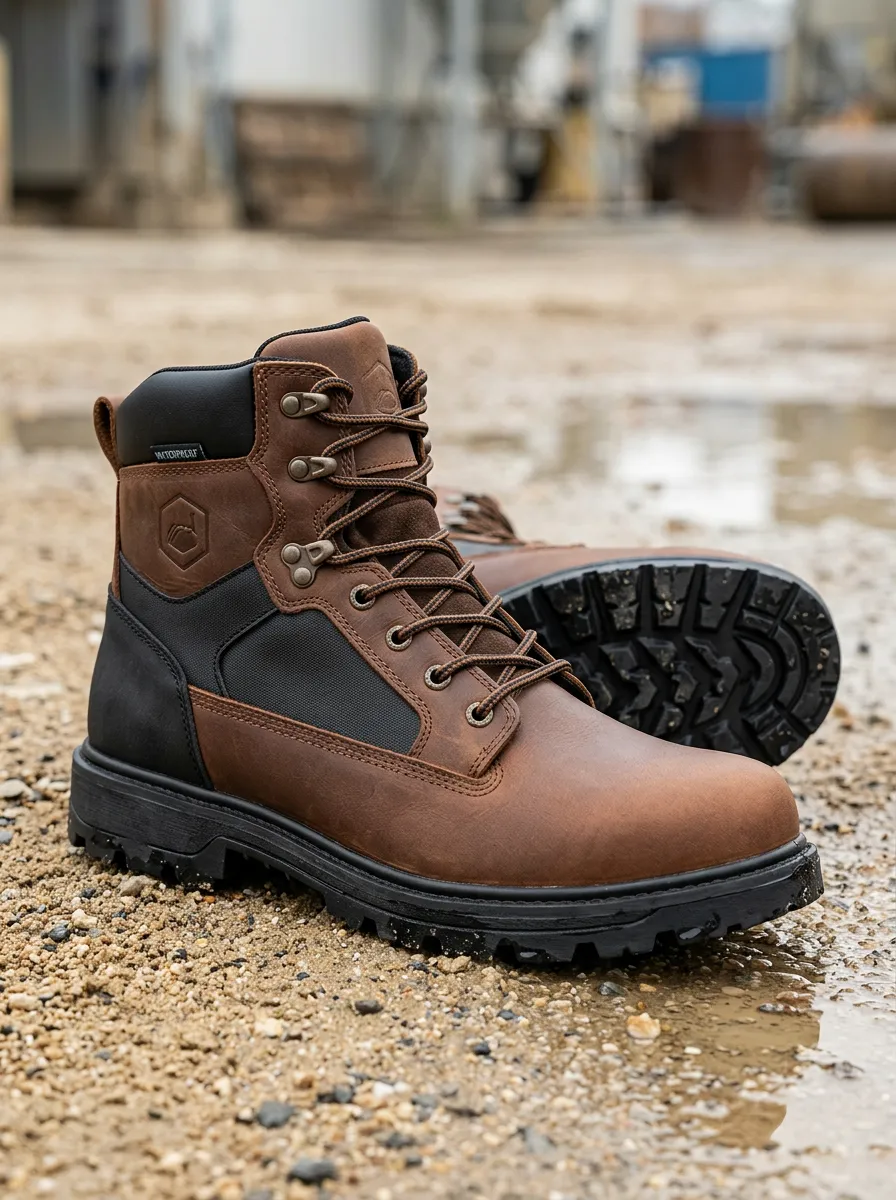 Men's Tactical Leather Waterproof Work Boots for Outdoor Use