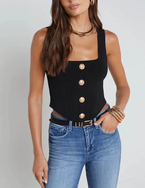 Knitted Ribbed Square-Neck Cropped Corset-Inspired Tank Top
