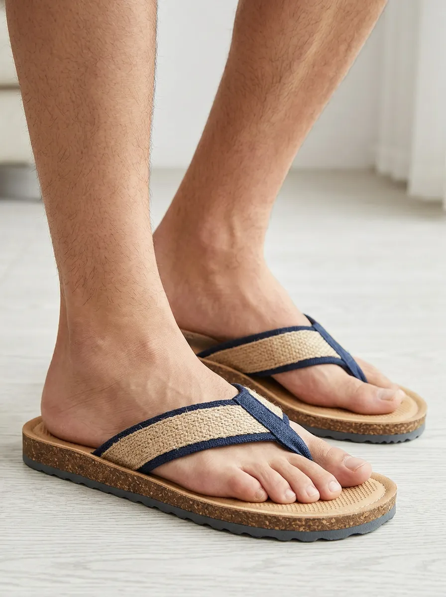 Men's Casual Beachwear Jute Texture Printed Flip Flops