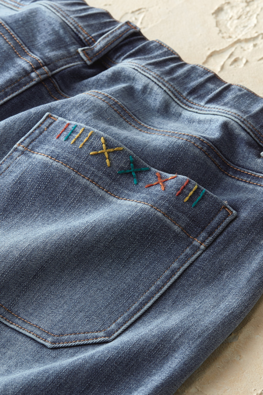 Embroidered Lantern-Leg Jeans