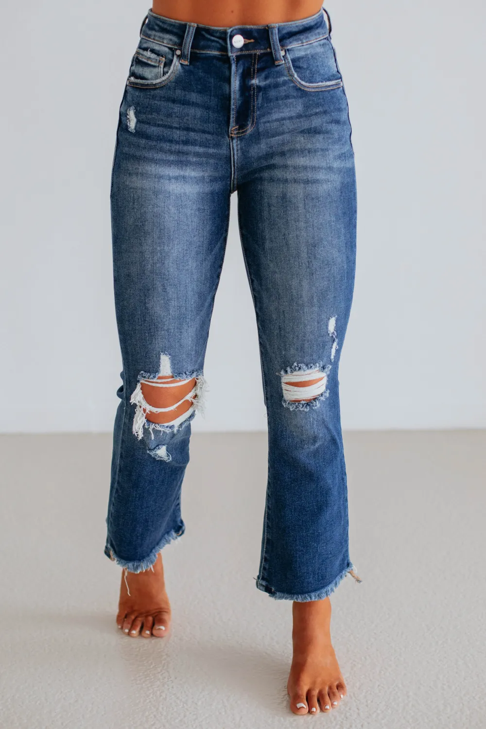 Women's Straight Leg Flared Leg Raw Hem Jeans