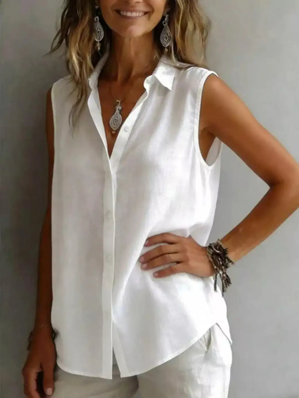 Sleeveless Button Down Shirt